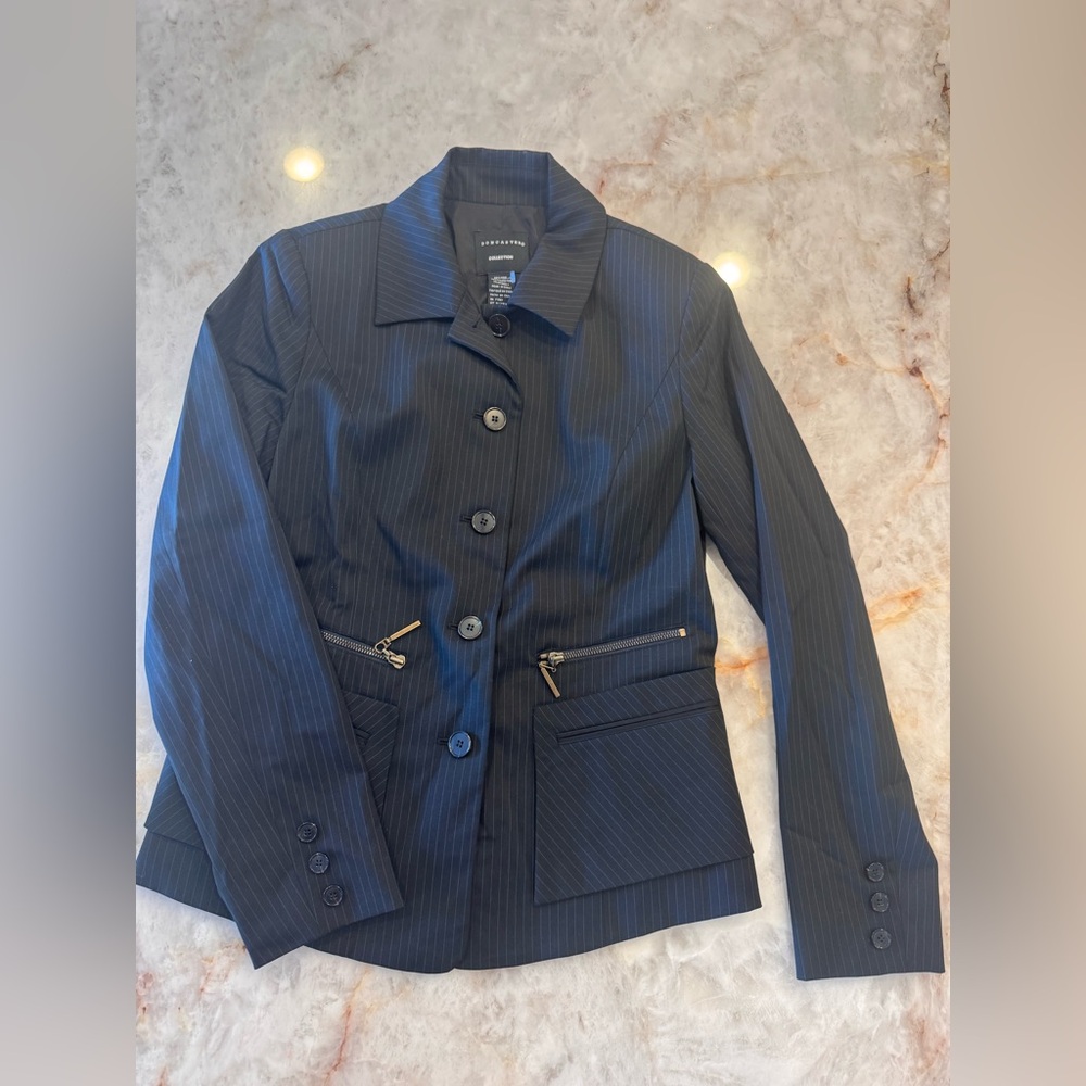 Doncaster Wool Blend Pinstripe Blazer Jacket Black Tailored Career Small